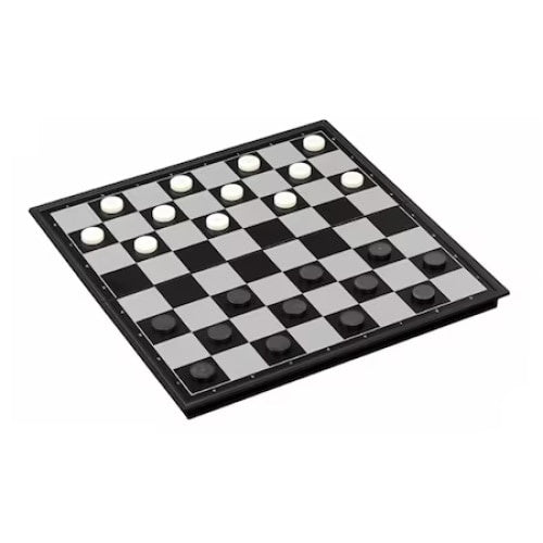 Joc 3 in 1, cu sah, dame si table, magnetic, dimensiuni 36 cm, metalic, alb/negru