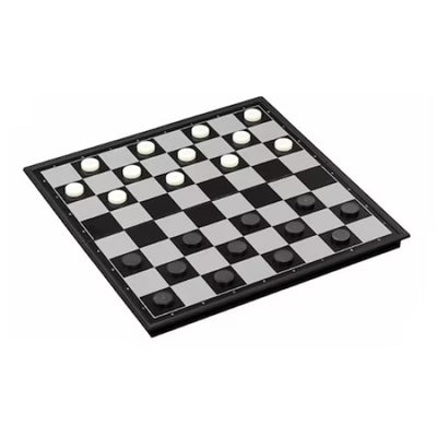 Joc 3 in 1, cu sah, dame si table, magnetic, dimensiuni 36 cm, metalic, alb/negru