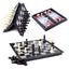 Joc 3 in 1, cu sah, dame si table, magnetic, dimensiuni 36 cm, metalic, alb/negru