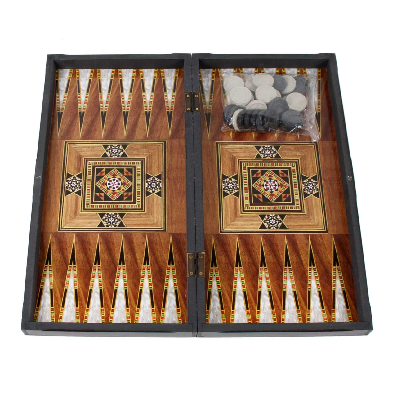 Joc de table din lemn lacuit 48x48 cm cu 30 piese si 2 zaruri