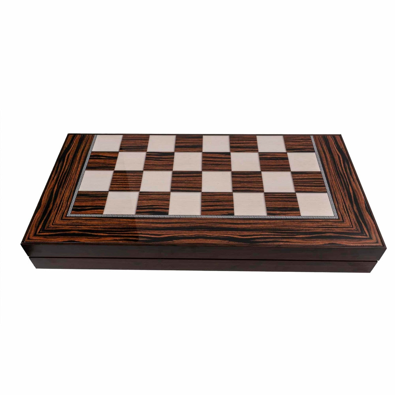 Joc de table din lemn lacuit 50x50 cm, abanoz, cu 30 piese si 2 zaruri