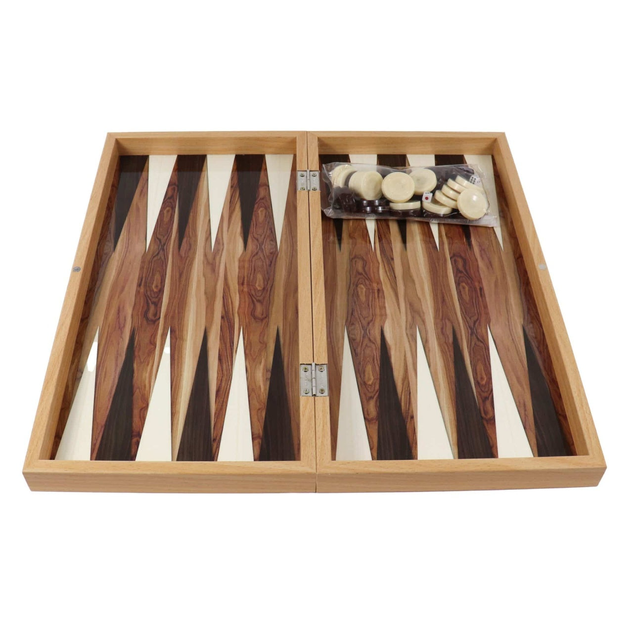 Joc de table din lemn lacuit 50x50 cm, americano, cu 2 zaruri si 30 piese