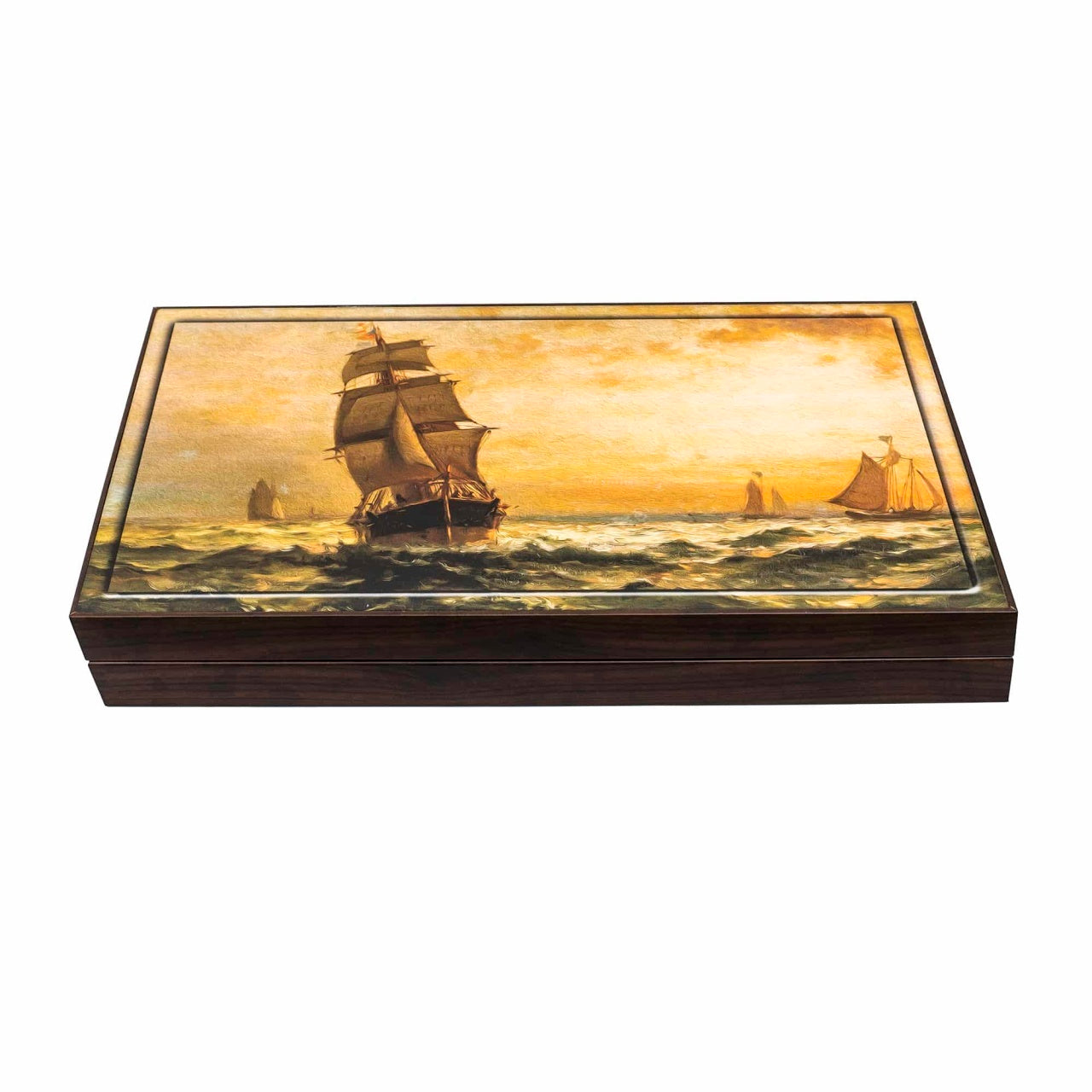 Joc de table din lemn lacuit, model corabie, 48x58 cm, pentru 2 jucatori