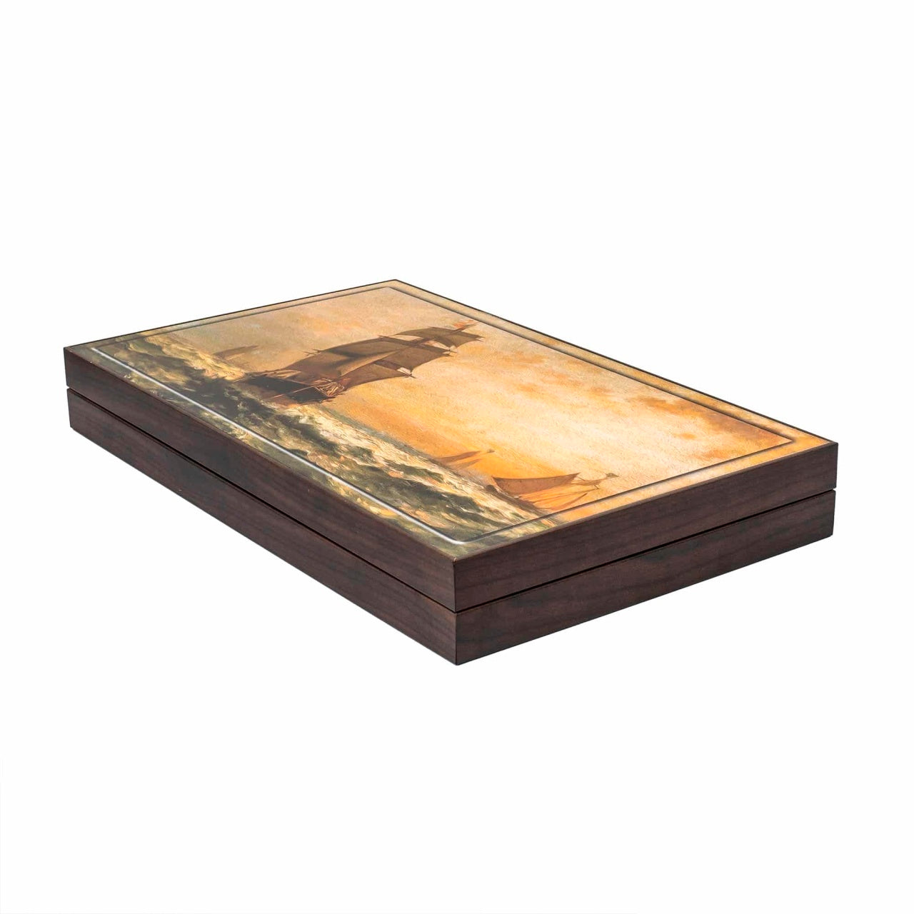 Joc de table din lemn lacuit, model corabie, 48x58 cm, pentru 2 jucatori