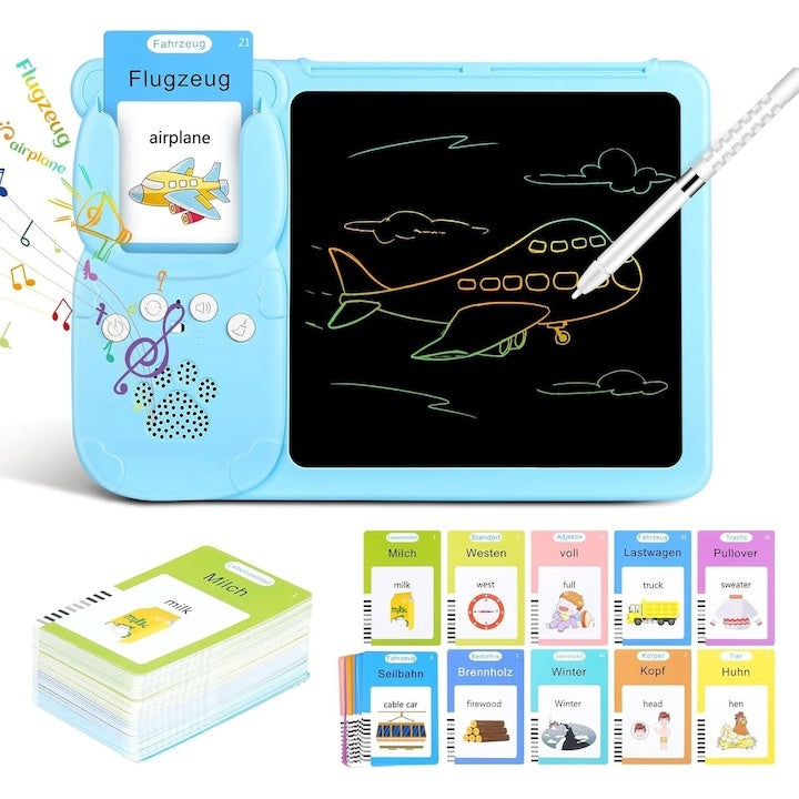 Joc educativ cu tableta pentru copii, invatare engleza, asociere 224 cuvinte cu imagini, albastru