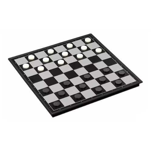 Joc FOXMAG24, 3 in 1, sah, table si dame, dimensiune 30cm, magnetic, alb/negru