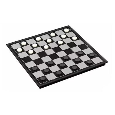 Joc FOXMAG24, 3 in 1, sah, table si dame, dimensiune 30cm, magnetic, alb/negru
