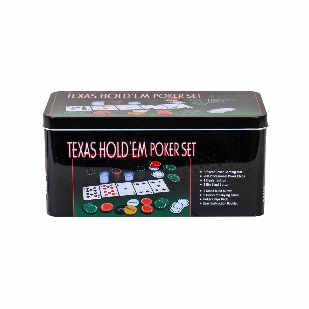 Joc poker cu 200 jetoane si cutie metalica, accesoriile complete pentru joc