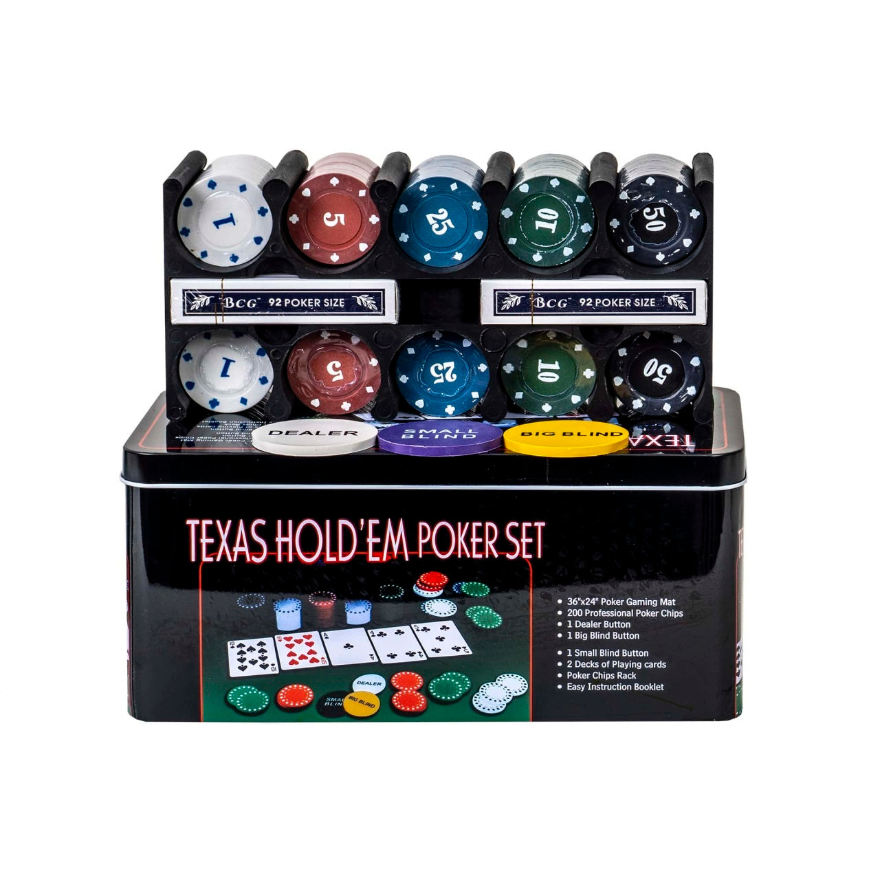 Joc poker cu 200 jetoane si cutie metalica, accesoriile complete pentru joc