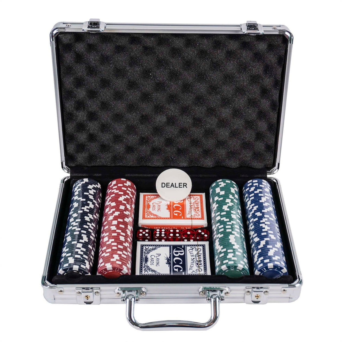 Joc poker cu 200 jetoane si servieta aluminiu, set complet pentru joc