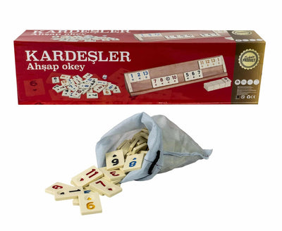 Joc remi din lemn masiv lacuit cu 106 piese si 4 table de joc