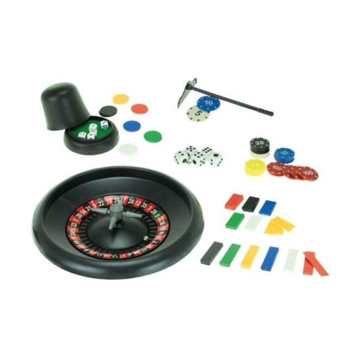 Joc ruleta casino, cu jetoane, zaruri si carti, BlackJack, din carton si plastic, verde
