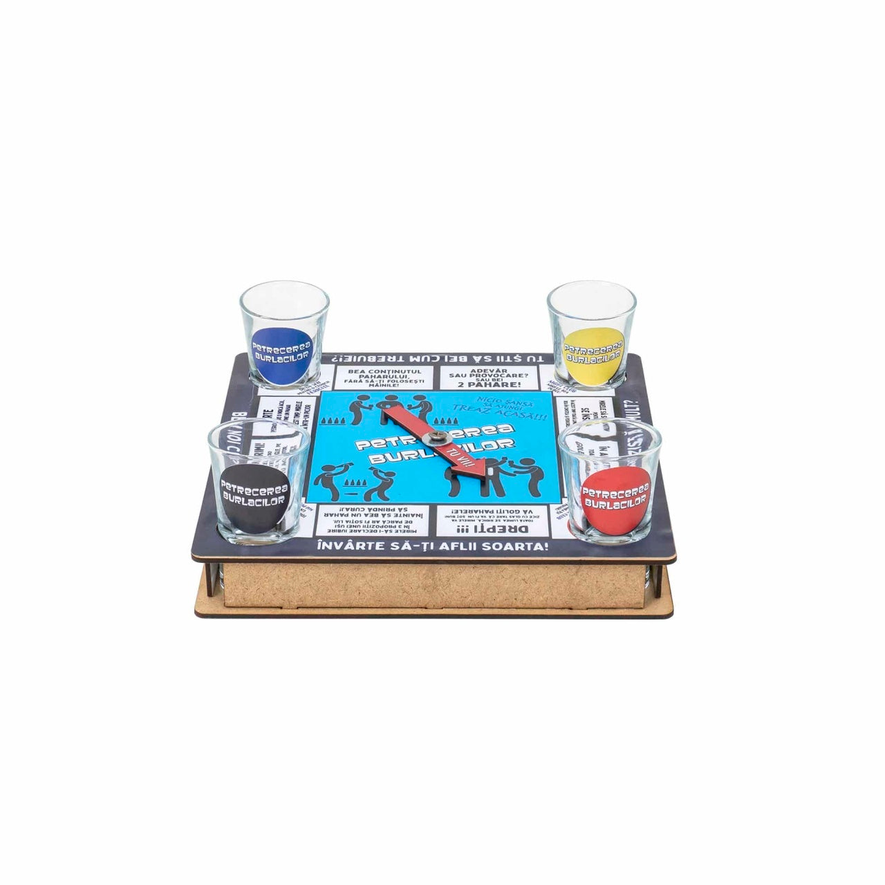 Joc ruleta de petrecere cu 4 pahare shot 21x21x3cm