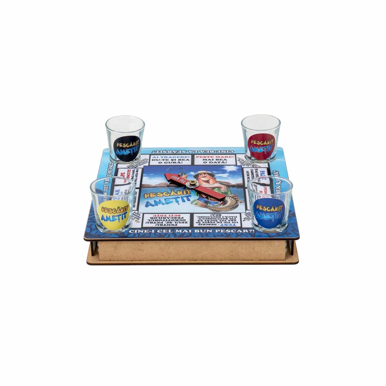Joc ruleta de petrecere cu 4 pahare shot 21x21x3cm