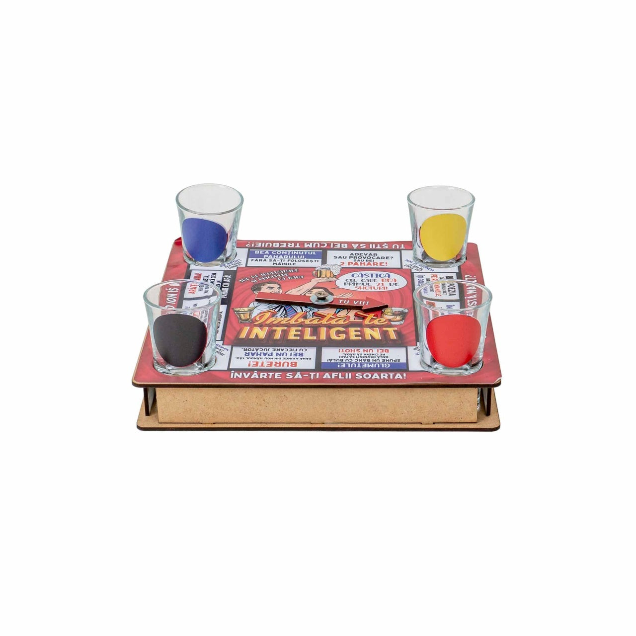 Joc ruleta de petrecere cu 4 pahare shot 21x21x3cm