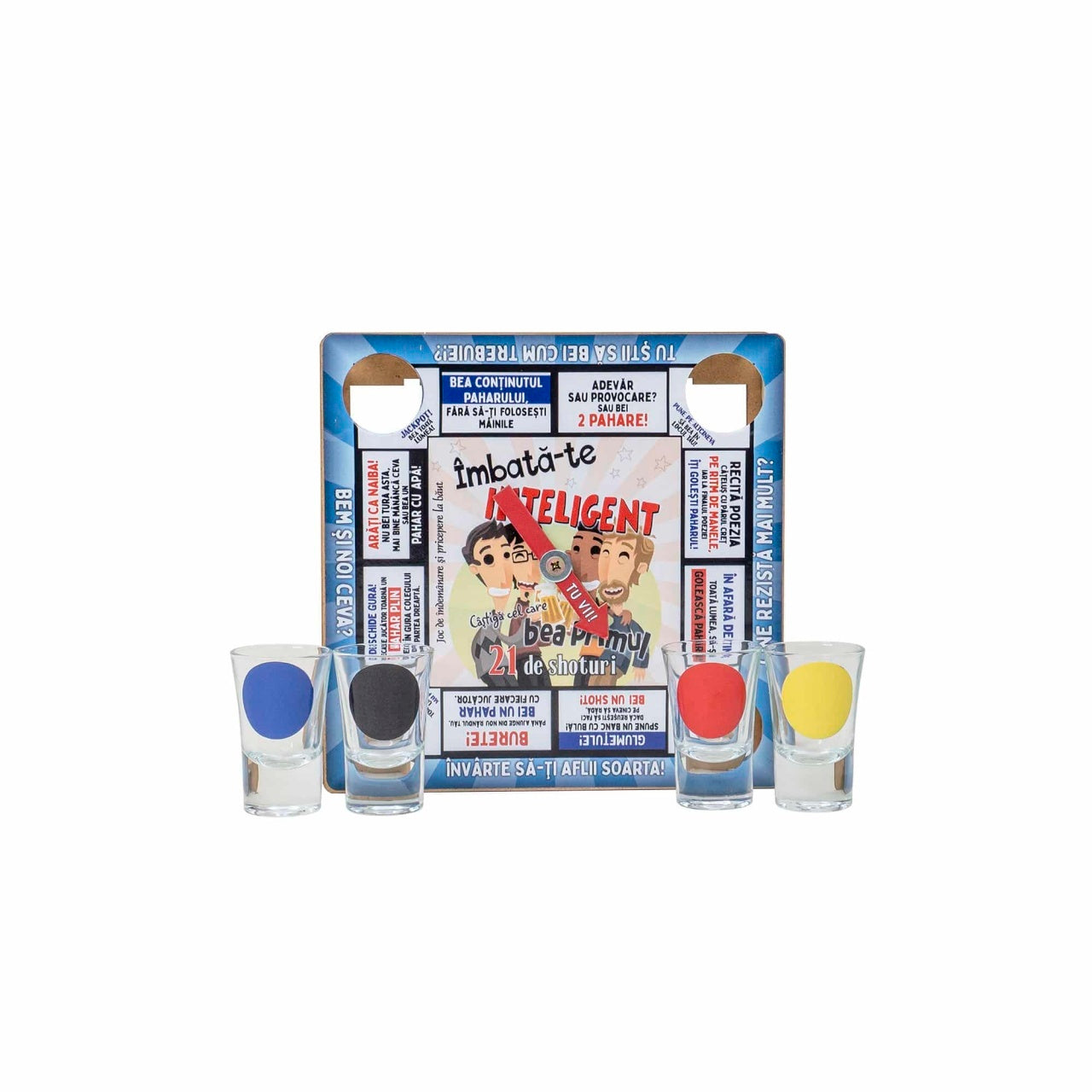 Joc ruleta de petrecere cu 4 pahare shot, dimensiuni 21x21x3cm