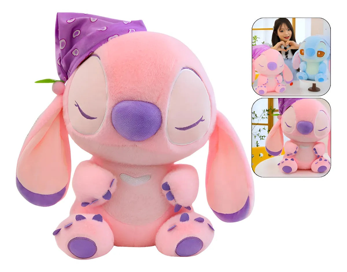 Jucarie din plus, mascota Stitch roz cu caciula, Personaj din Lilo&Stitch, 40 cm