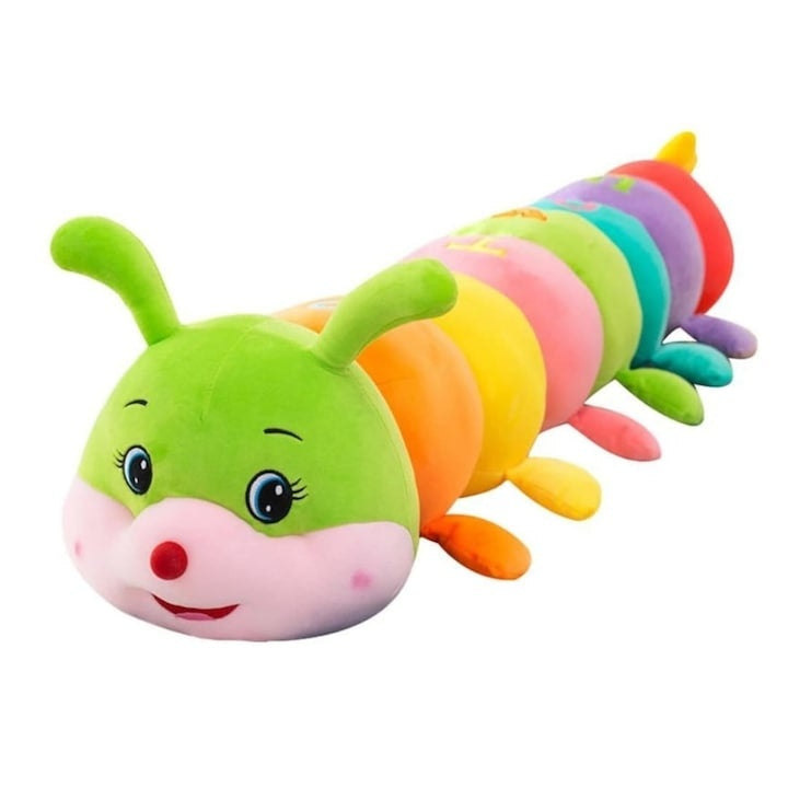 Jucarie din plus, omida cu inele, dimensiune 68cm, umplutura din vatelina, pentru toate varstele, multicolor