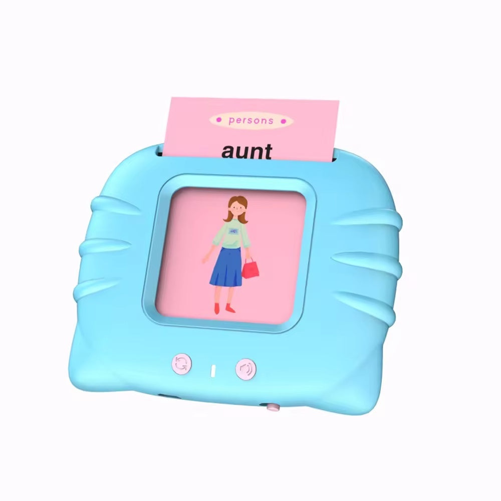 Jucarie educativa Montessori pentru copii, limba engleza, cititor de carduri flash, 224 de cuvinte, 112 carduri, incarcare MicroUSB