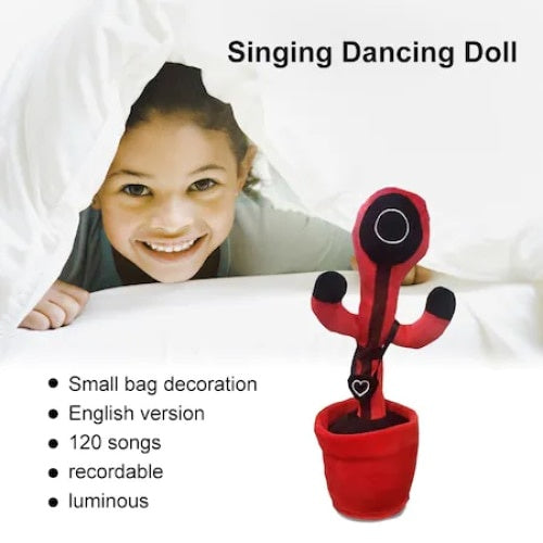 Jucarie interactiva de plus, FOXMAG24, soldatul cerc Squid Game, vorbeste, imita si danseaza, cu incarcare USB, rosu/negru