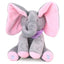 Jucarie interactiva elefant, FOXMAG24, peek a boo, canta si vorbeste, 30x15 cm, gri/roz