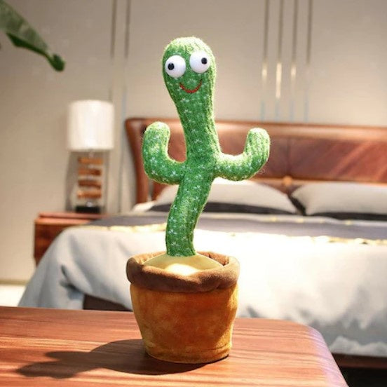 Jucarie interactiva FOXMAG24, Cactus Vorbitor, Danseaza, Imita, Canta, Educativ, 32 cm, cu USB, palarie galbena, verde