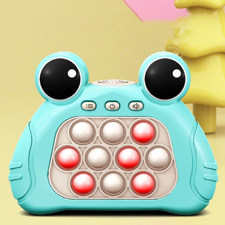 Jucarie sensoriala electronica Pop It, Broscuta, dimensiune 13 cm, din ABS, cu sunete si lumini, verde