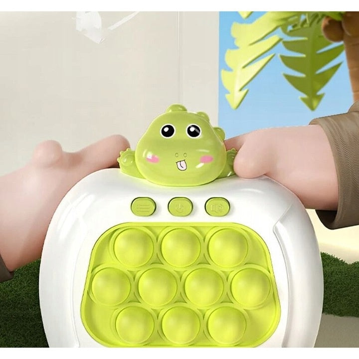 Jucarie sensoriala electronica Pop It, Dino, dimensiune 13 cm, din ABS, cu sunete si lumini, verde