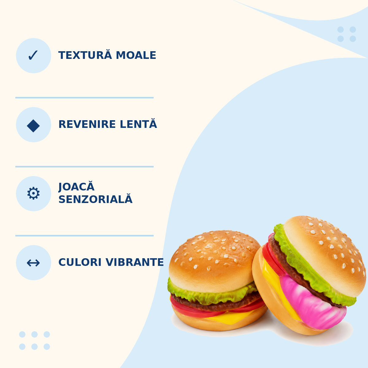 Jucărie Squishy Tip Burger, Modele Asortate – caracteristici