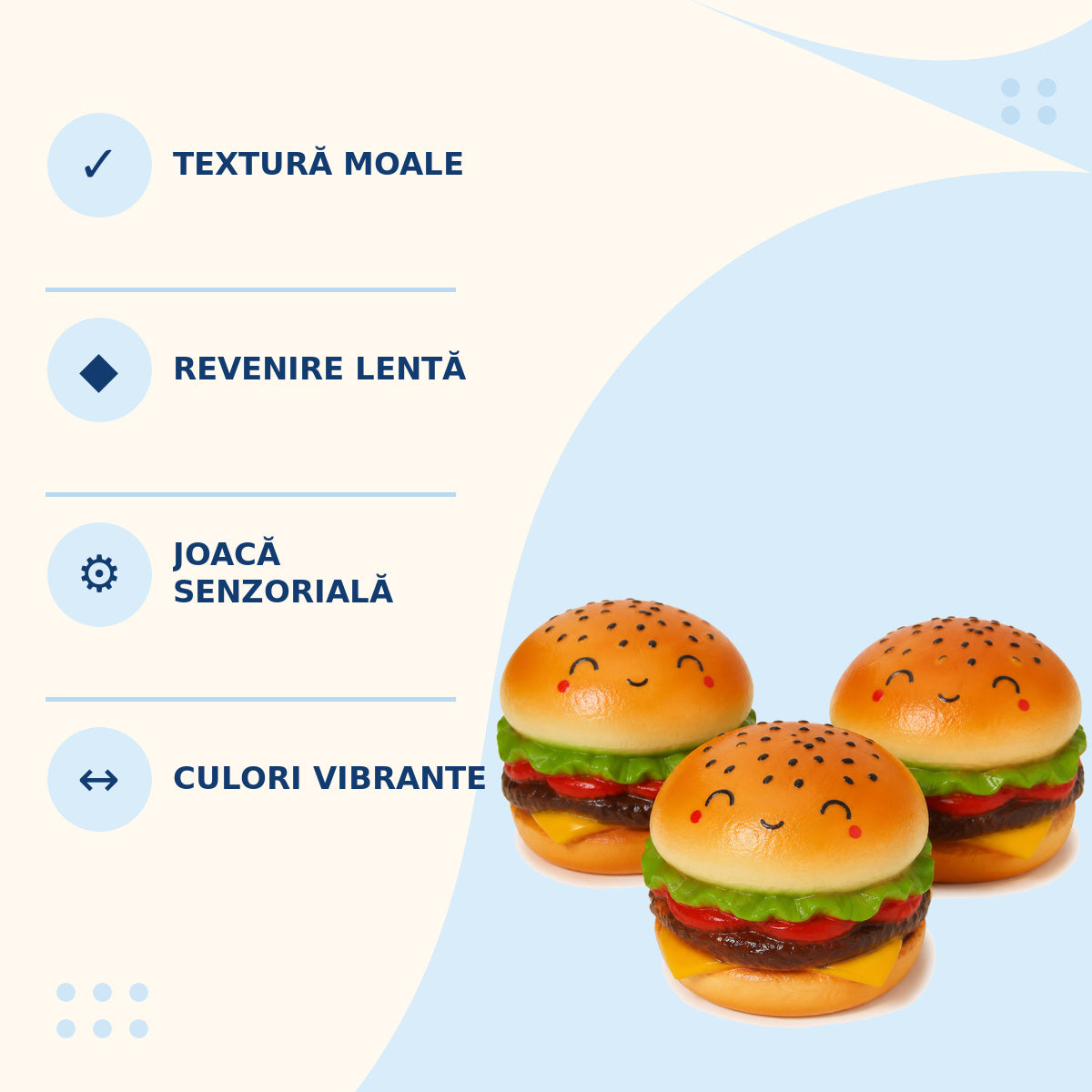 Jucărie Squishy Tip Hamburger, Modele Asortate – caracteristici