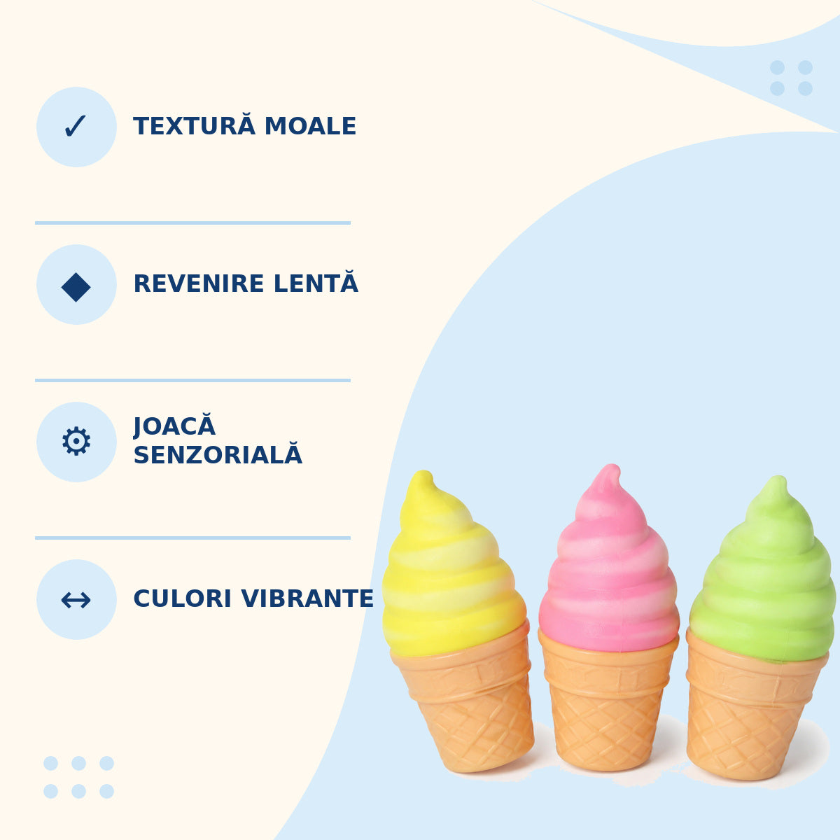 Jucărie Squishy Tip Înghețată, Modele și Culori Asortate – caracteristici