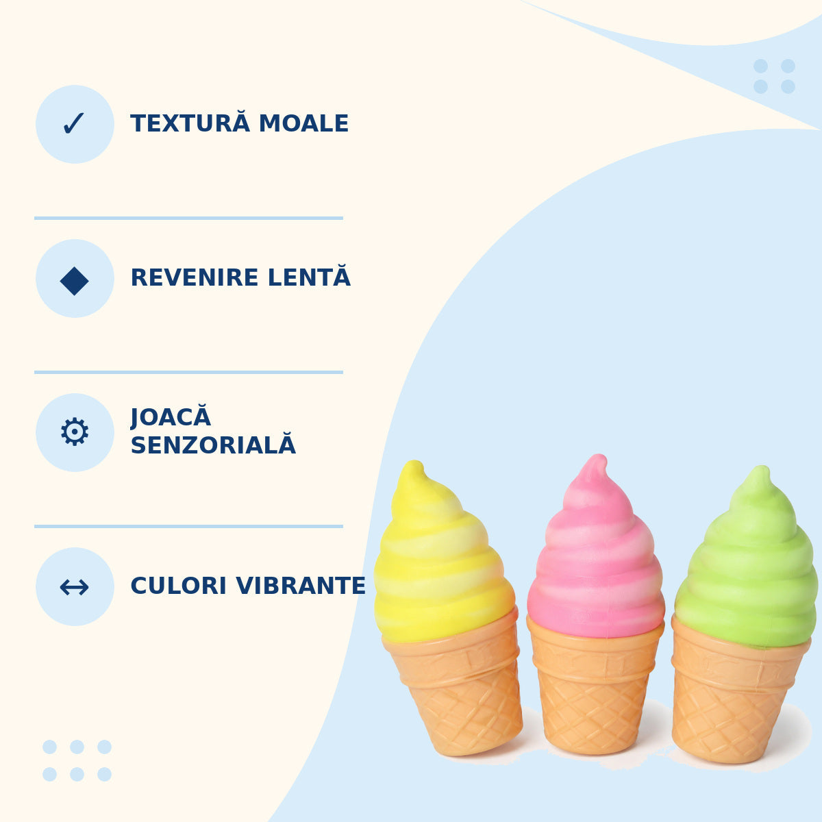Jucărie Squishy Tip Înghețată, Modele și Culori Asortate – imagine 3