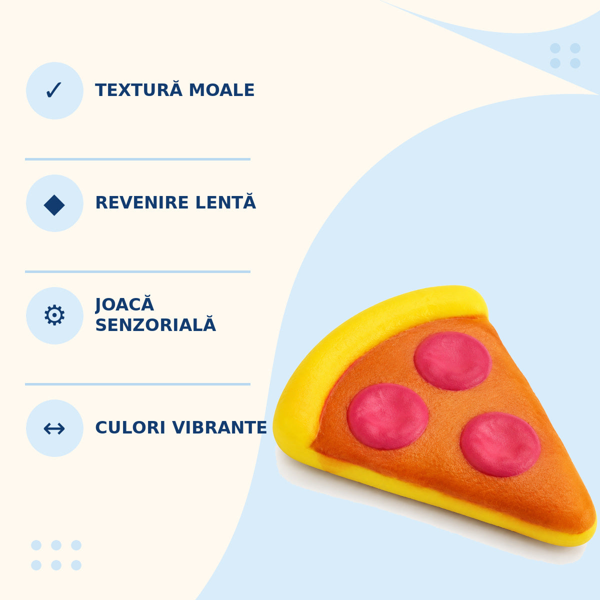 Jucărie Squishy Tip Pizza, Modele Asortate – caracteristici