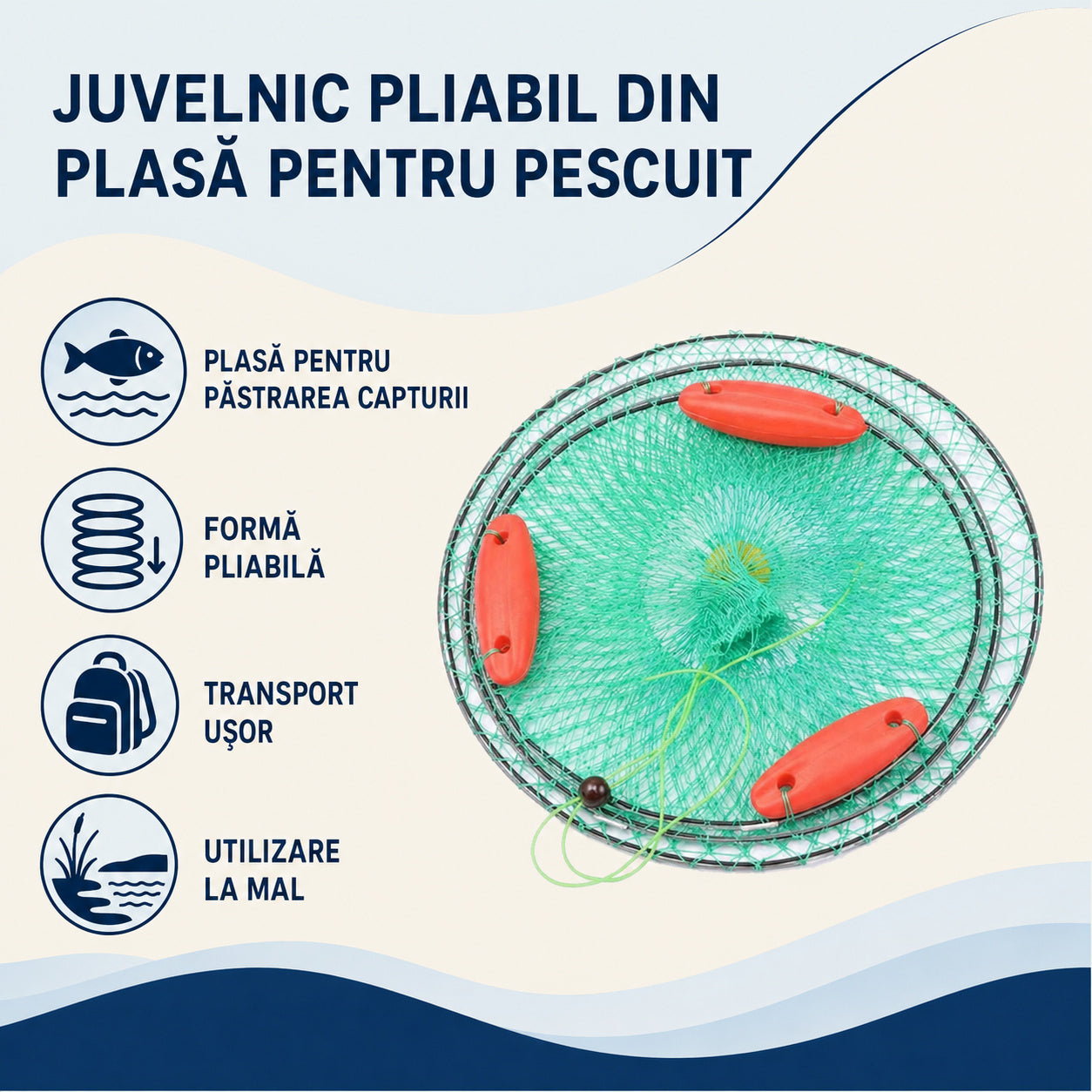 Juvelnic Pliabil din Plasă pentru Pescuit, Model 80101 – caracteristici