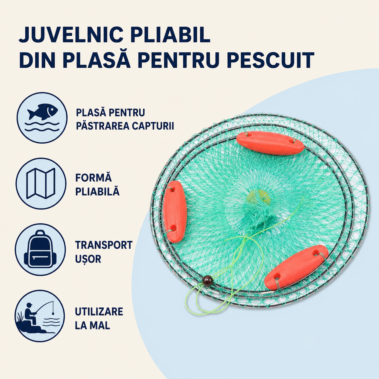 Juvelnic Pliabil din Plasă pentru Pescuit, Model 80103 – caracteristici