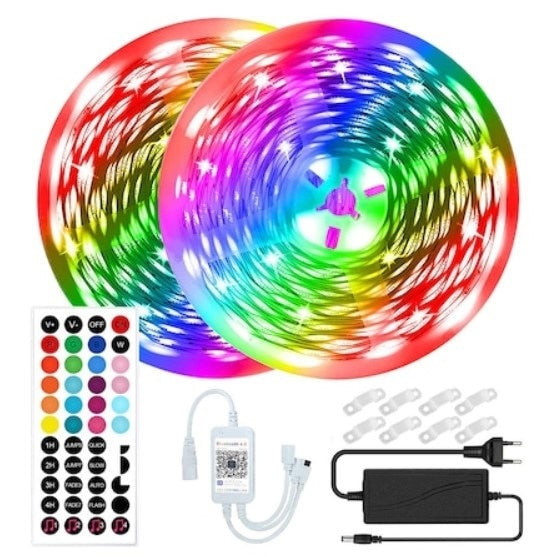 Kit Banda LED FOXMAG24, 10 Metri, Bluetooth APP Controlul, Sincroniza Muzica, Telecomanda 44 Taste, 12V, Multicolor