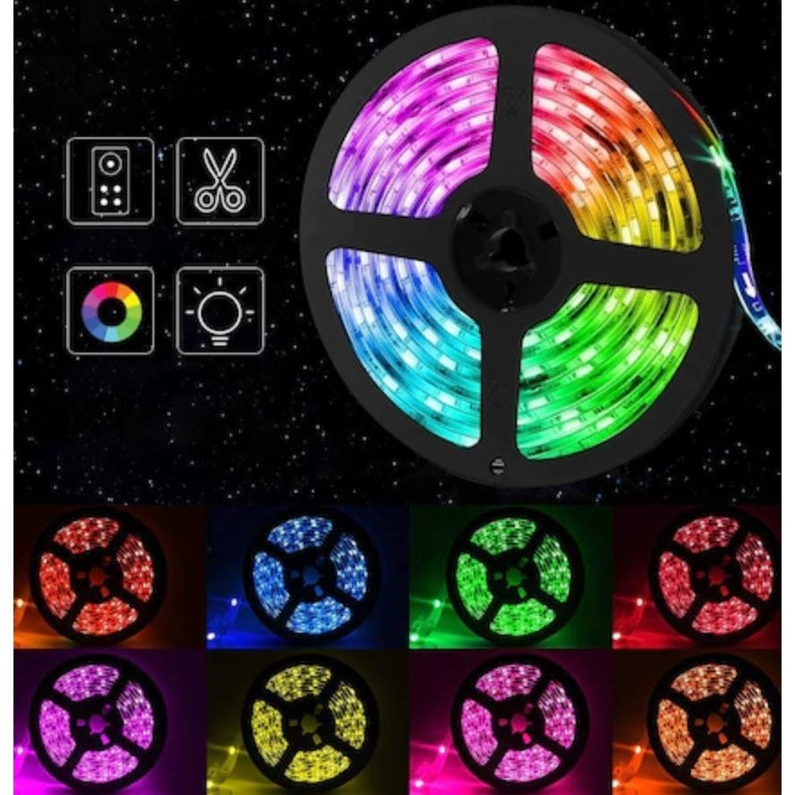 Kit Banda Led FOXMAG24® Multicolora RGB , Telecomanda 24 taste cu IR , Transformator 2A , 300 LED-uri , Lungime 5m