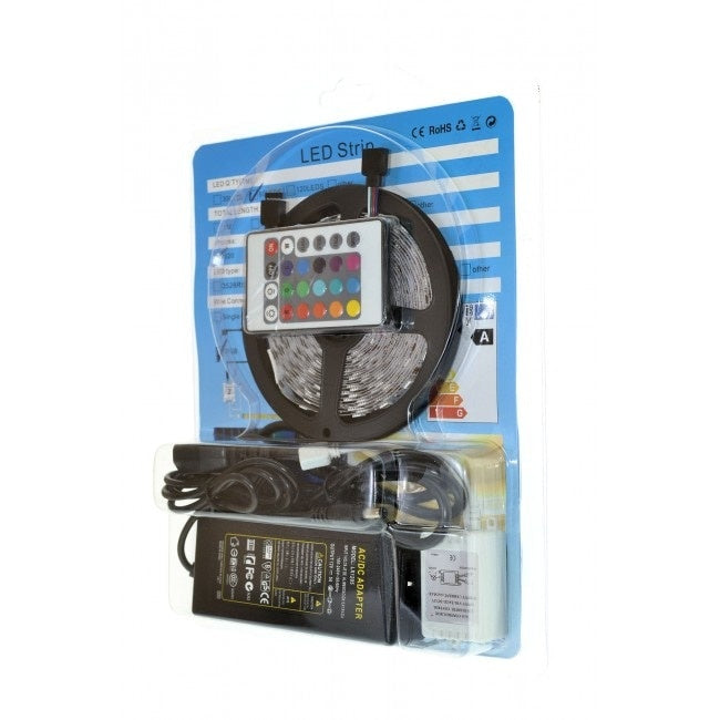 Kit banda led RGB interior-exterior 5050 cu alimentator, adaptor si telecomanda ir 24 taste PORKY + magnet inscriptionat GrigProject