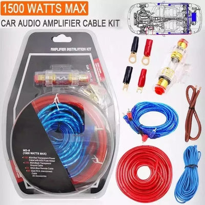 Kit cabluri subwoofer auto, lungime cablu 5M, din PVC si metal, putere 1500W, albastru/rosu