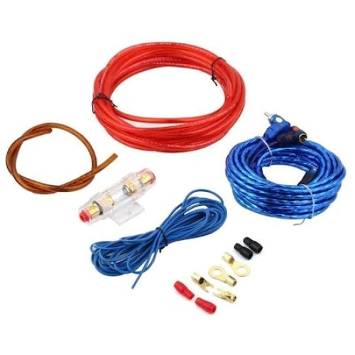Kit cabluri subwoofer auto, lungime cablu 5M, din PVC si metal, putere 1500W, albastru/rosu
