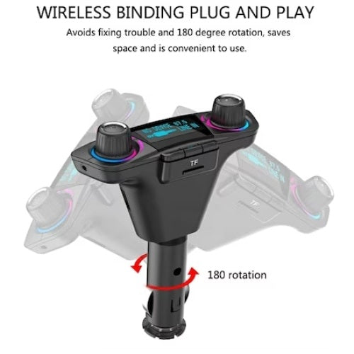 Kit de masina multifunctional, hands-free calling, bluetooth, transmitator FM, MP3, radio cu incarcator auto, dual USB, TF CARD, negru