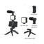 Kit de vlogging, cu microfon si trepied, cu suport de telefon reglabil, lumina LED, functioneaza cu baterii, negru