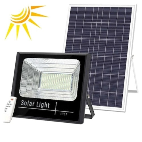 Kit proiector puternic FOXMAG24, LED, 200W rezistent la apa, panou solar mare, telecomanda