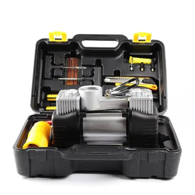 Kit reparatie pana auto, cu compresor auto, valiza pentru transport, cu 10 piese, negru