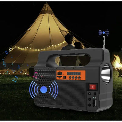 Kit solar cu lanterna, radio si 3 becuri, functie de power bank, acumulatorul de 6V, sistemului de agatare tip snur, negru