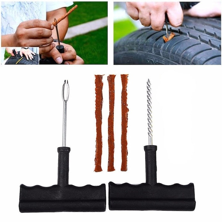 Kit unelte pentru reparartii pana roti auto, cu 6 piese, ergonomic, prindere sigura, universal, din otel si plastic, maro