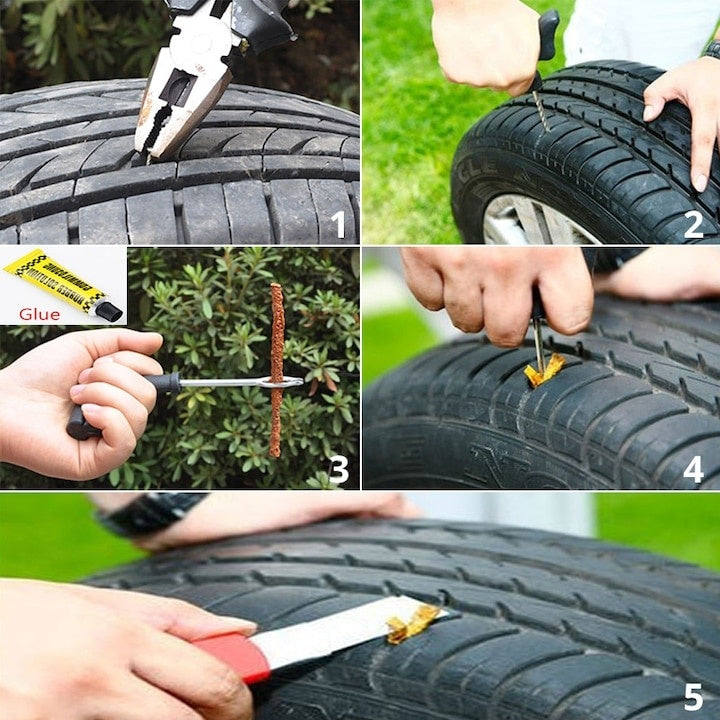 Kit unelte pentru reparartii pana roti auto, cu 6 piese, ergonomic, prindere sigura, universal, din otel si plastic, maro