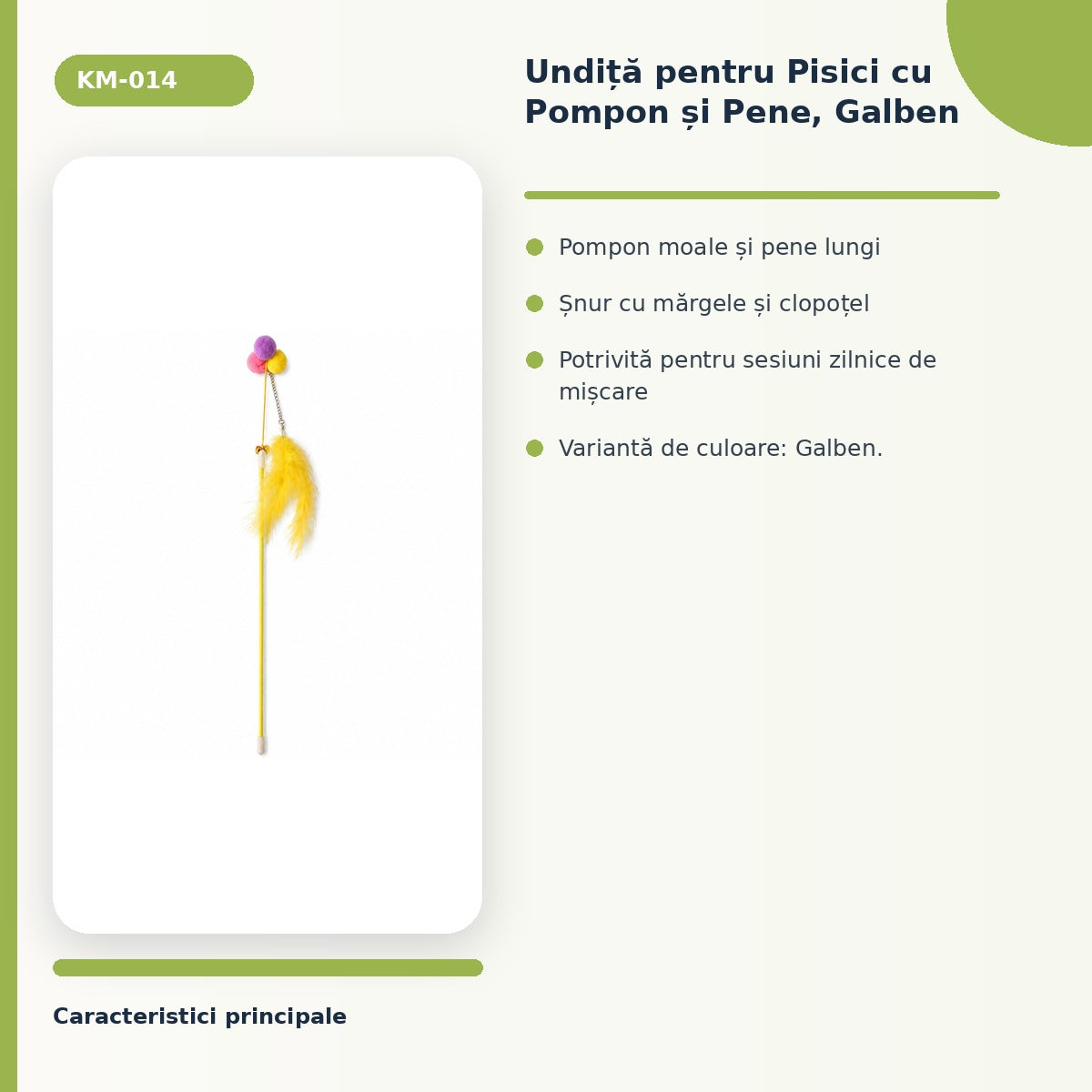 Undita pentru Pisici cu Pompon si Pene, Galben – imagine 3