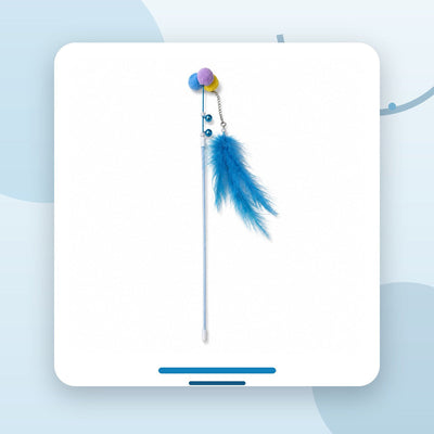 Undiță pentru Pisici cu Pompon și Pene, Albastru – imagine 2
