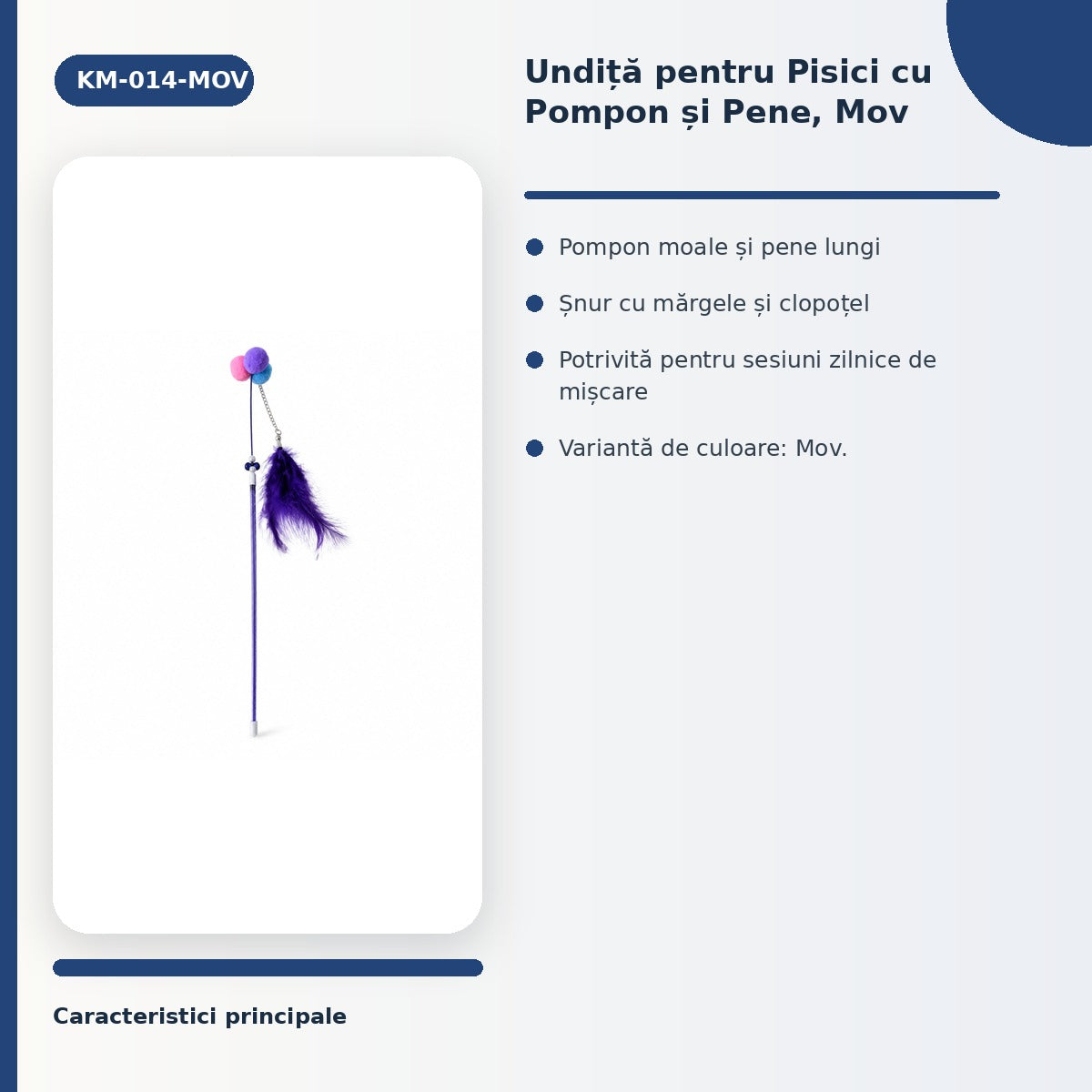 Undiță pentru Pisici cu Pompon și Pene, Mov – imagine 3